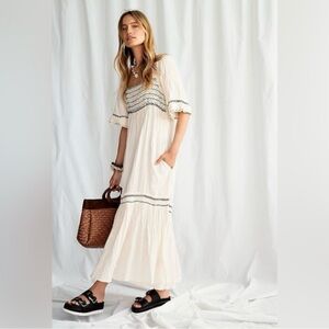 Free People Cream Midi Dress with Black Accents
